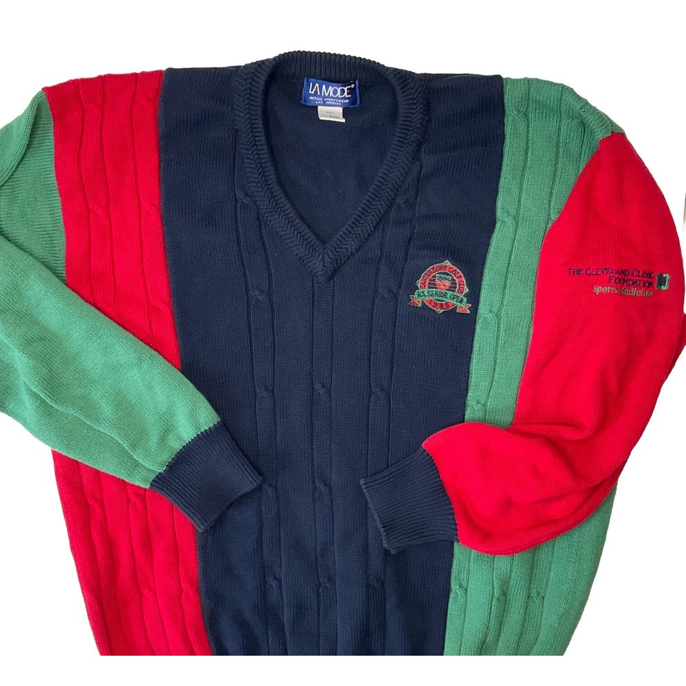 Canterbury Sweater Men L Golf Club 1996 US Senior Open Cable Knit 90s Vintage